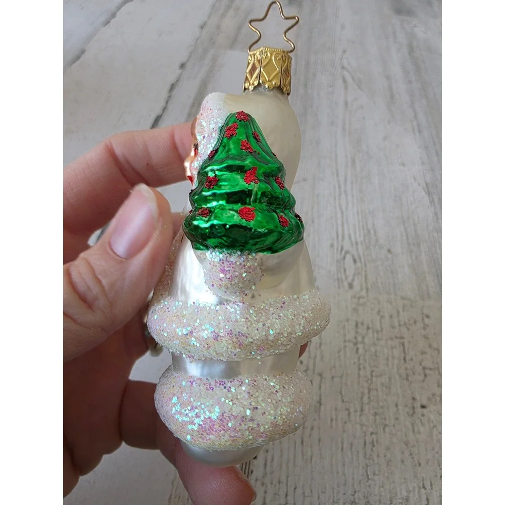 Vintage inge glas Germany‎ snow Eskimo girl glitter ornament Xmas tree white